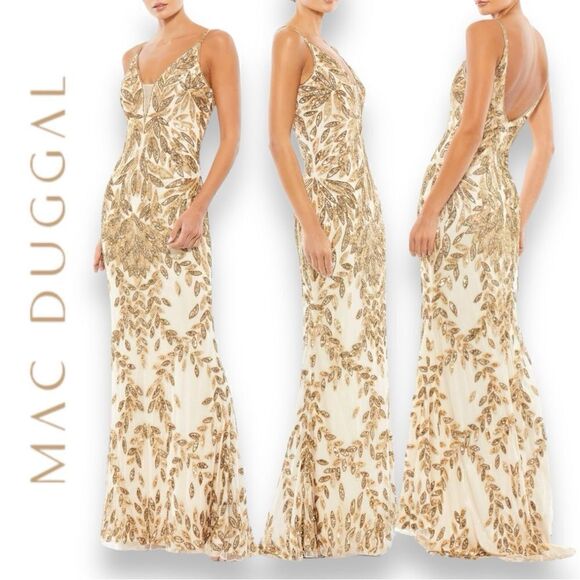 MAC DUGGAL Women’s Embellished Sequins Leaf Evening Gown in the Size 8 - Picture 1 of 11